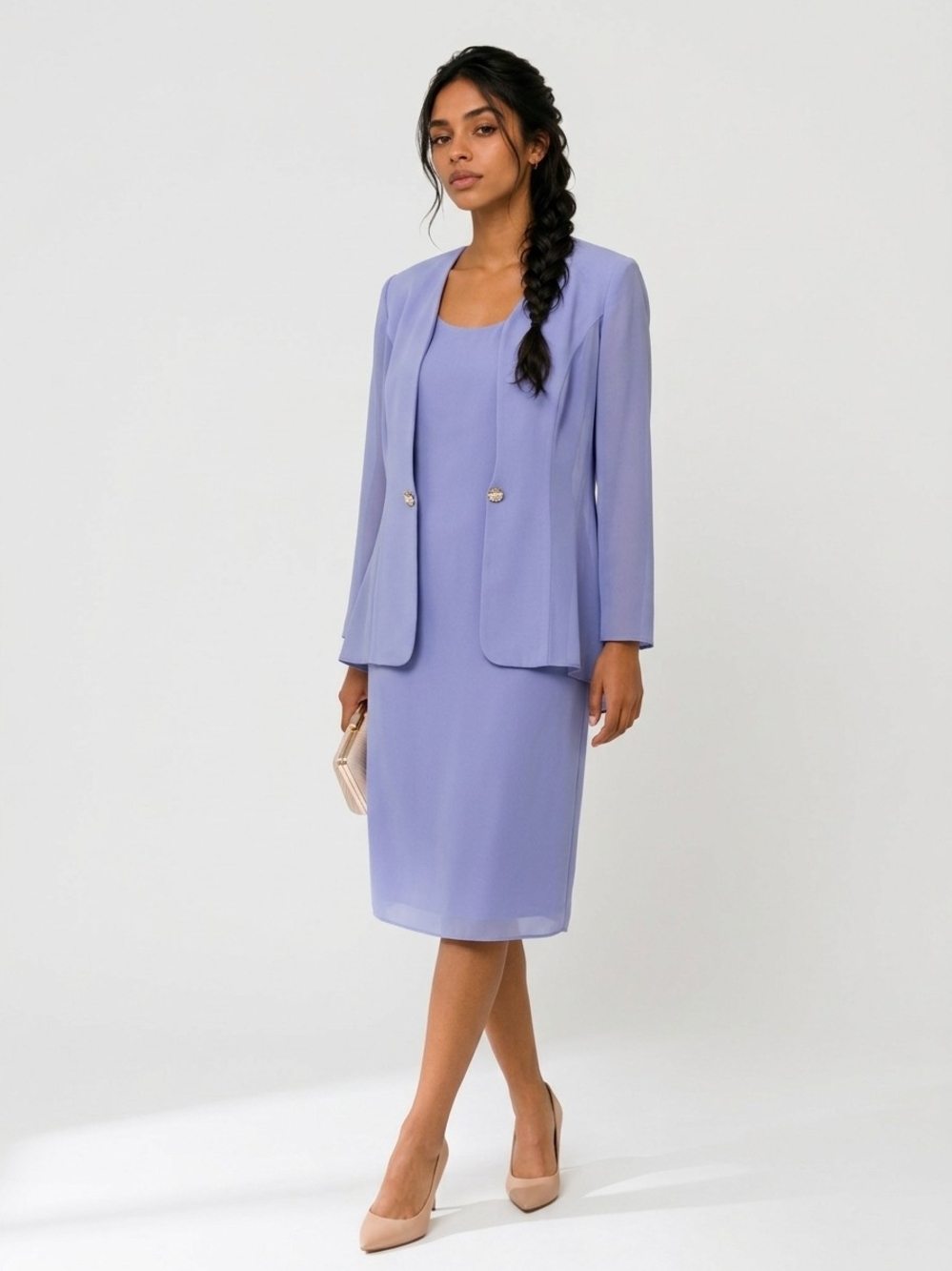 VTG Two-Piece Dress & Jacket Set By ALGO- Lavender / Periwinkle -Made In Canada